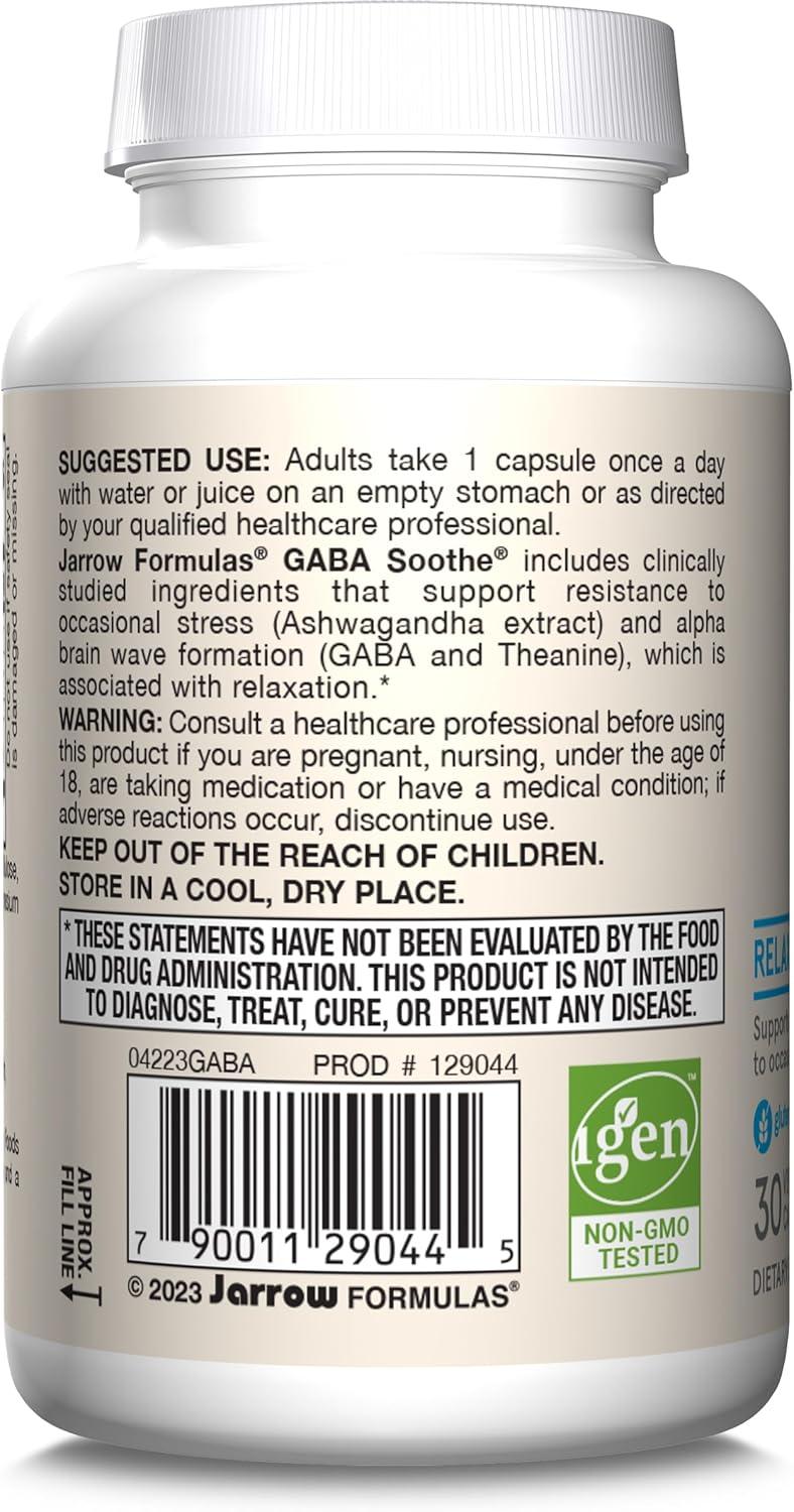 image:imageJarrow Formulas GABA Soothe 3 Ingredient Dietary Supplement for Relaxation and Occasional Stress 30 Veggie Capsules 30 Day Supply