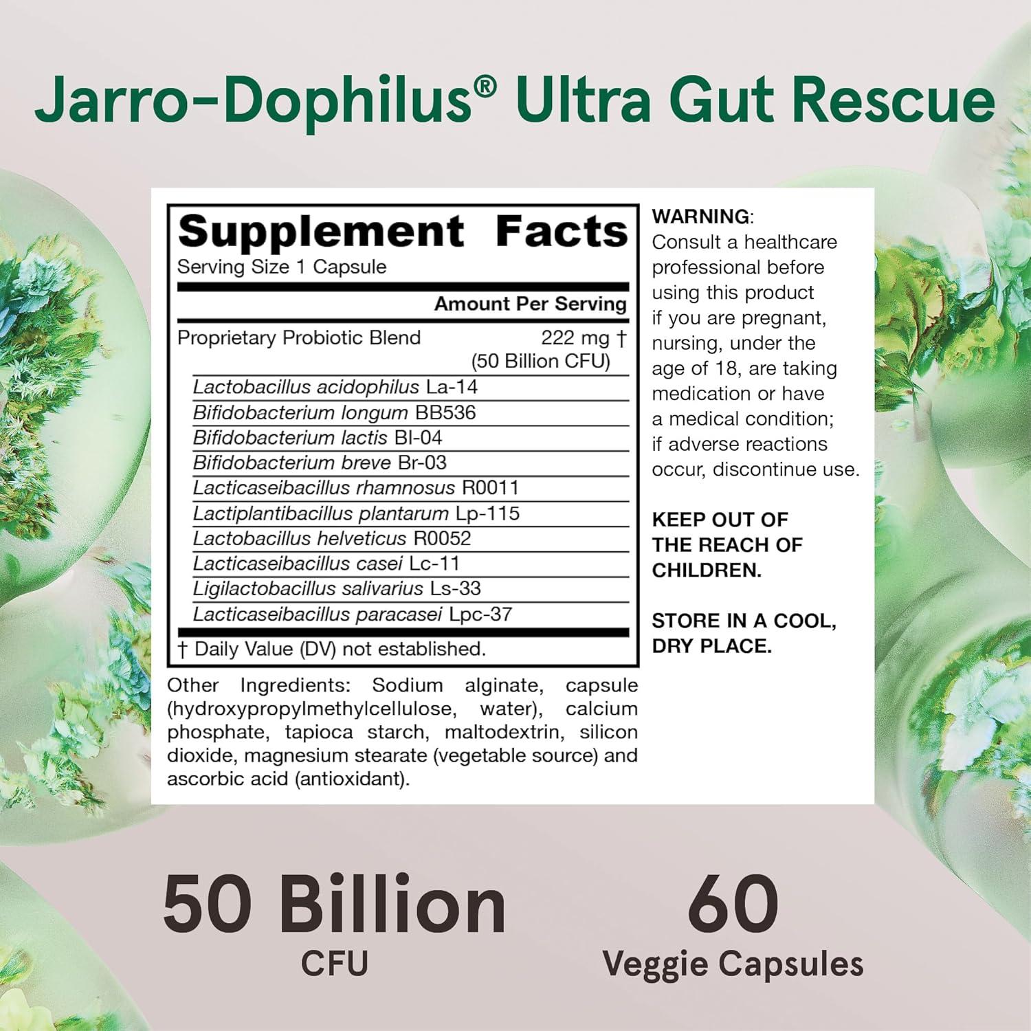 image:imageJarrow Formulas JarroDophilus Ultra Gut Rescue 50 Billion CFU Per Serving Probiotics Restore Protect amp Maintain Intestinal Flora 60 Servings Delayed Release60 Count Pack of 1