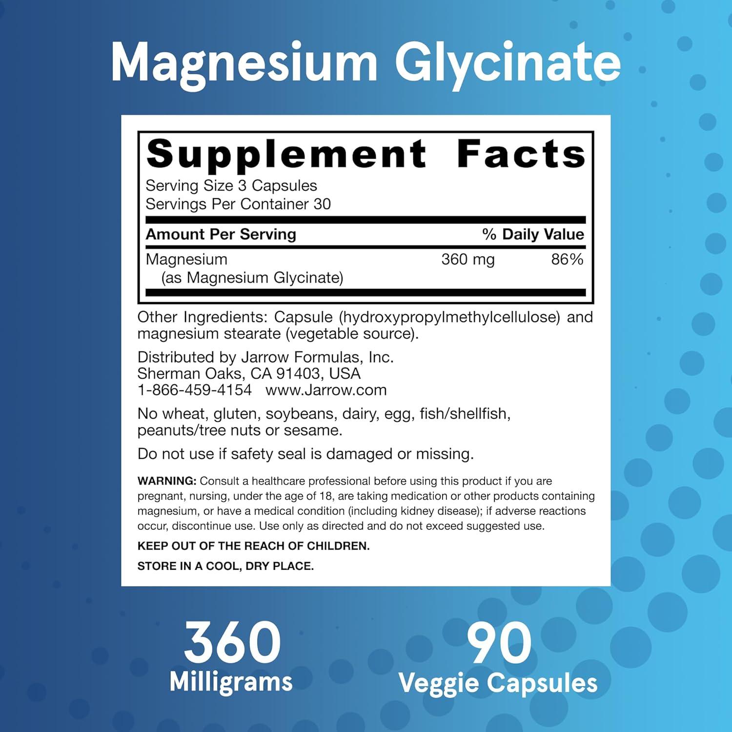 image:imageJarrow Formulas Magnesium Glycinate Veggie Capsules 360 mg Magnesium per Serving Supports Relaxation and Healthy Sleep 90 Count 30 Day Supply90 Count Pack of 2