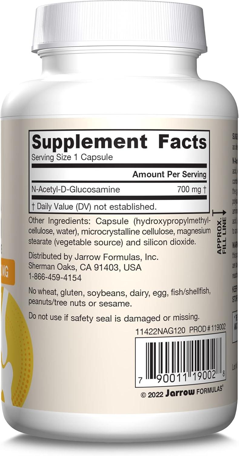 image:imageJarrow Formulas NAG 700 mg NAcetyl Glucosamine Acetylated Form of Glucosamine for Bone and Joint Support 120 Veggie Capsules Up to 120 ServingsUnflavored