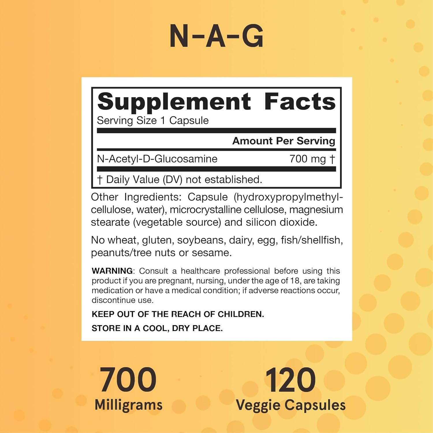 image:imageJarrow Formulas NAG 700 mg NAcetyl Glucosamine Acetylated Form of Glucosamine for Bone and Joint Support 120 Veggie Capsules Up to 120 ServingsUnflavored