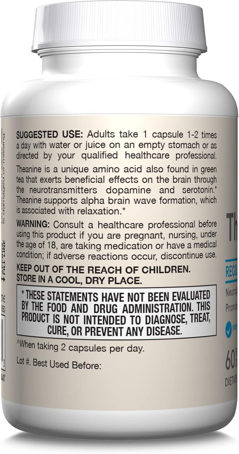 image:imageJarrow Formulas Regular Strength Theanine 100 mg Dietary Supplement 60 Capsules 60 Day SupplyUnflavored