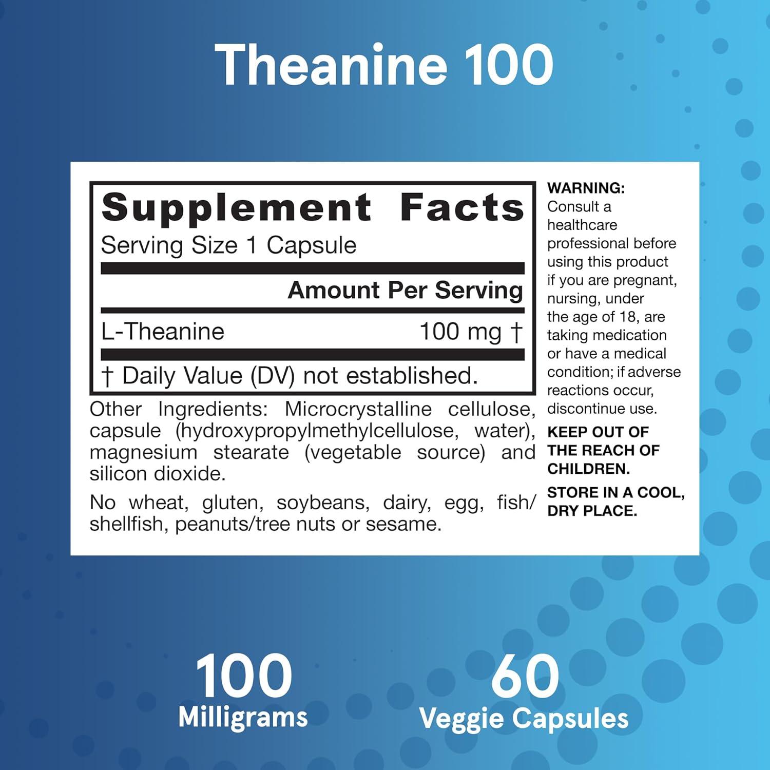 image:imageJarrow Formulas Regular Strength Theanine 100 mg Dietary Supplement 60 Capsules 60 Day SupplyUnflavored