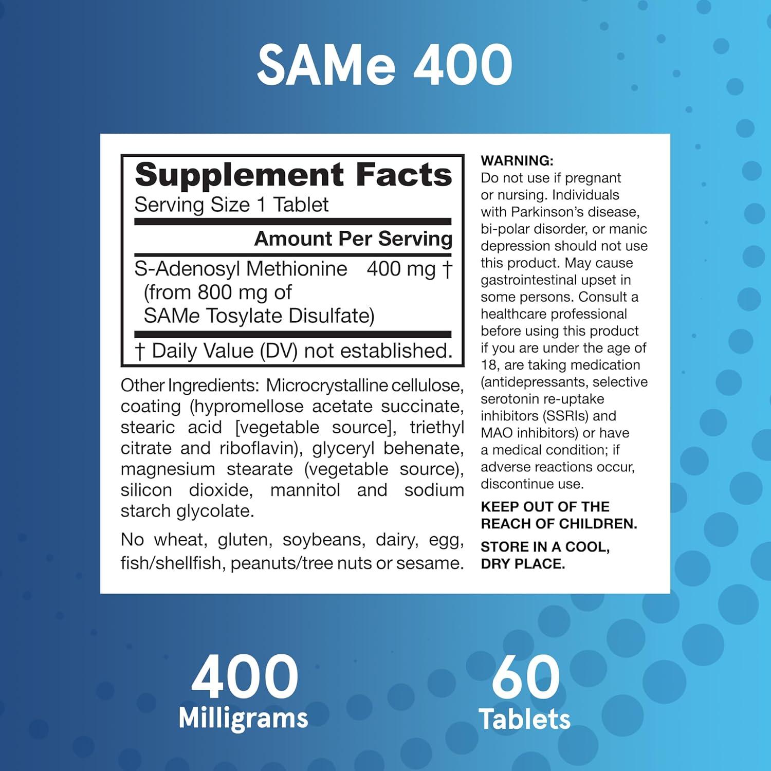 image:imageJarrow Formulas SAMe Supplement 400 mg 30 Tablets High Concentration of Active SS Form Supports Joint Health Liver Function Brain Metabolism Balanced Mood amp Antioxidant Defense 30 Servings60 Count Pack of 1