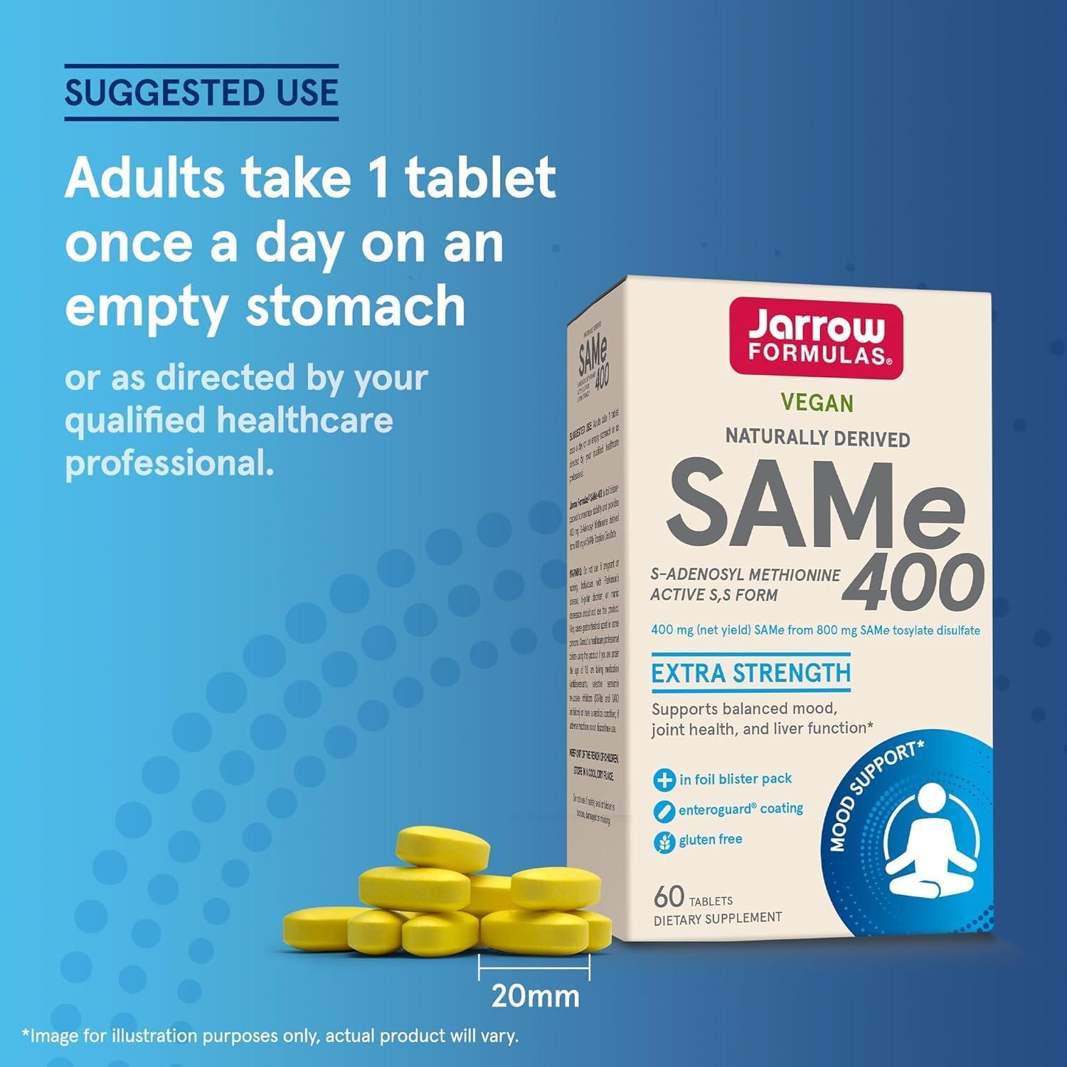 image:imageJarrow Formulas SAMe Supplement 400 mg 30 Tablets High Concentration of Active SS Form Supports Joint Health Liver Function Brain Metabolism Balanced Mood amp Antioxidant Defense 30 Servings60 Count Pack of 2