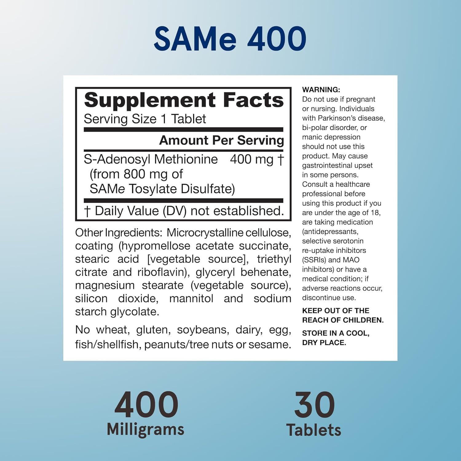 image:imageJarrow Formulas SAMe Supplement 400 mg 30 Tablets High Concentration of Active SS Form Supports Joint Health Liver Function Brain Metabolism Balanced Mood amp Antioxidant Defense 30 Servings30 Count Pack of 1