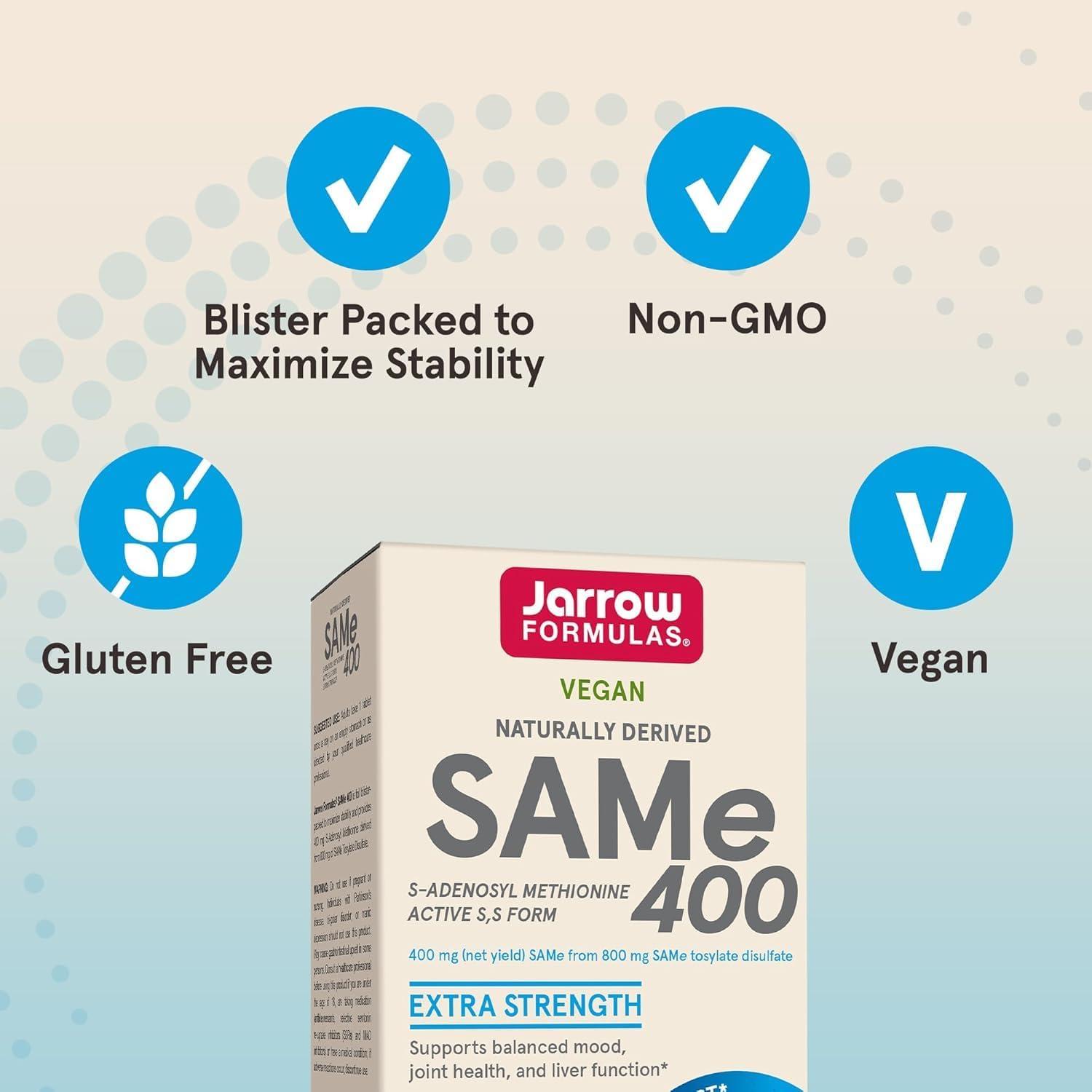 image:imageJarrow Formulas SAMe Supplement 400 mg 30 Tablets High Concentration of Active SS Form Supports Joint Health Liver Function Brain Metabolism Balanced Mood amp Antioxidant Defense 30 Servings60 Count Pack of 2