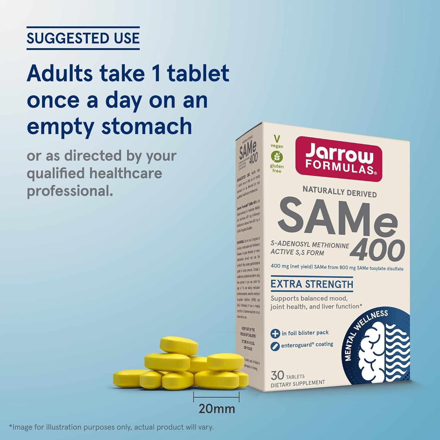 image:imageJarrow Formulas SAMe Supplement 400 mg 30 Tablets High Concentration of Active SS Form Supports Joint Health Liver Function Brain Metabolism Balanced Mood amp Antioxidant Defense 30 Servings30 Count Pack of 1