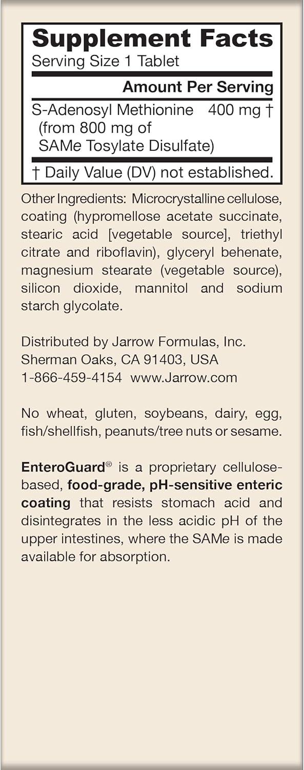 image:imageJarrow Formulas SAMe Supplement 400 mg 30 Tablets High Concentration of Active SS Form Supports Joint Health Liver Function Brain Metabolism Balanced Mood amp Antioxidant Defense 30 Servings60 Count Pack of 1
