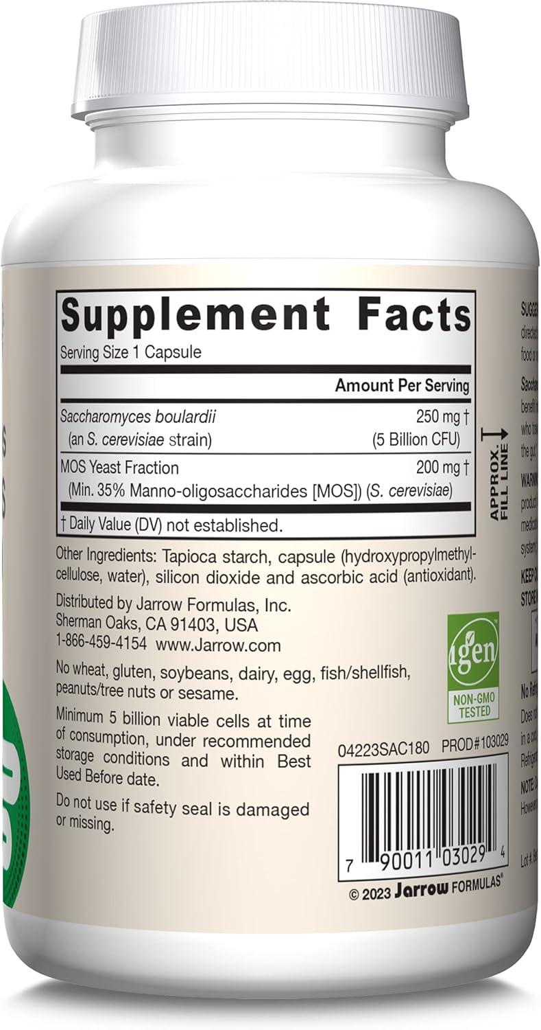 image:imageJarrow Formulas Saccharomyces Boulardii MOS Probiotics for Digestive Health and Intestinal Tract Support 5 Billion CFU Per Serving 180 Delayed Release Caps Probiotic Prebiotic 180 ServingsUnflavored