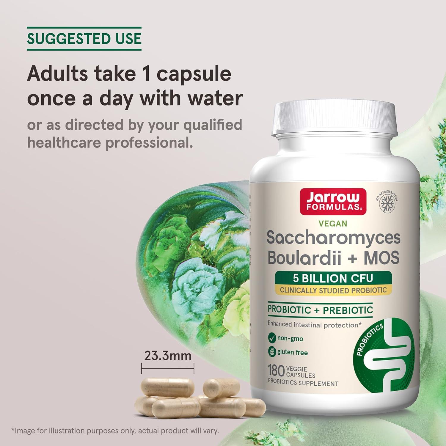 image:imageJarrow Formulas Saccharomyces Boulardii MOS Probiotics for Digestive Health and Intestinal Tract Support 5 Billion CFU Per Serving 180 Delayed Release Caps Probiotic Prebiotic 180 ServingsUnflavored