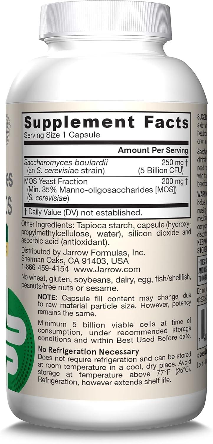 image:imageJarrow Formulas Saccharomyces Boulardii MOS Probiotics for Digestive Health and Intestinal Tract Support 5 Billion CFU Per Serving 180 Delayed Release Caps Probiotic Prebiotic 180 ServingsUnflavored