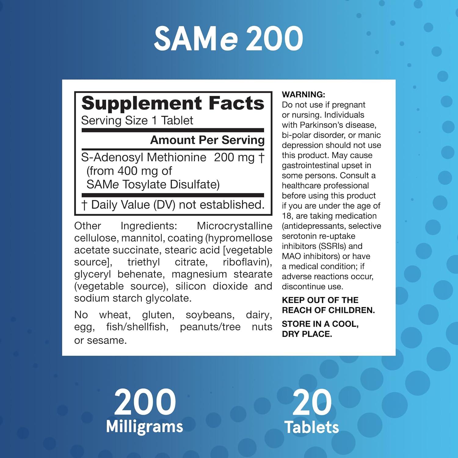 image:imageJarrow Formulas Same 200 mg Supports Joint Health Liver Function Brain Metabolism 20 Tablets Up to A 20 Day SupplyUnflavored