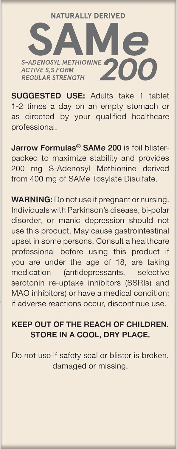 image:imageJarrow Formulas Same 200 mg Supports Joint Health Liver Function Brain Metabolism 20 Tablets Up to A 20 Day SupplyUnflavored