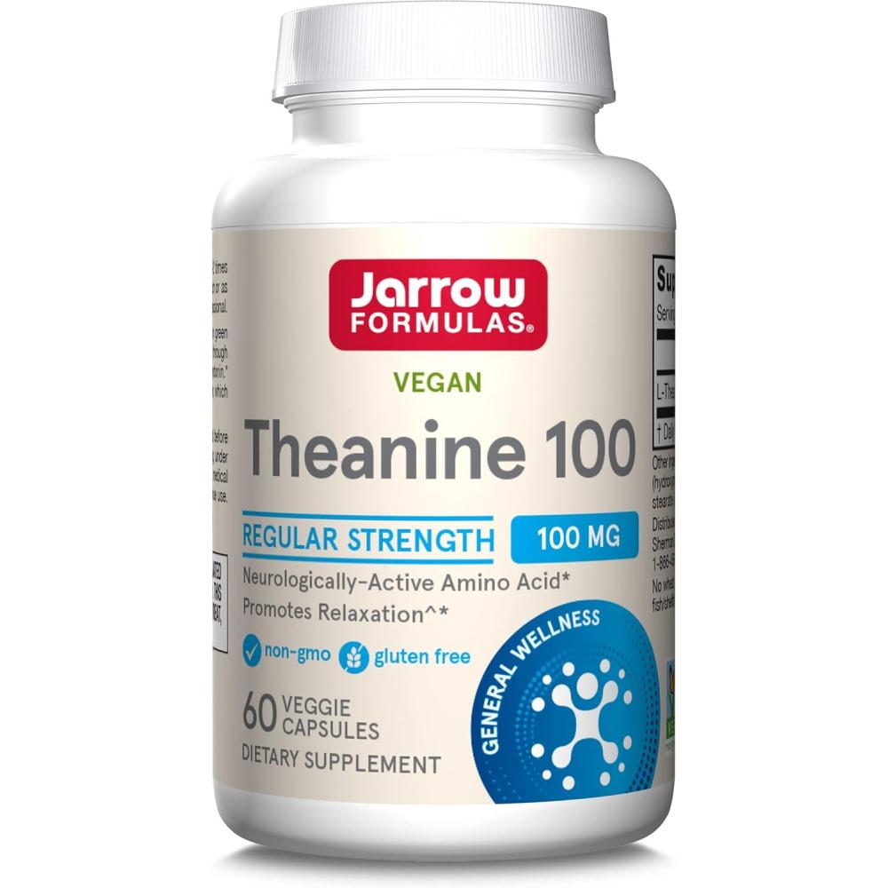image:imageJarrow Formulas Regular Strength Theanine 100 mg Dietary Supplement 60 Capsules 60 Day SupplyUnflavored