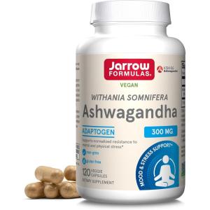 Jarrow Formulas Ashwagandha Capsules, 300 mg Supplement Supports Normalized Resistance to Mental and Physical Stress, 120 Veggie Capsules, 60 Day Supply(120 Count (Pack of 1))