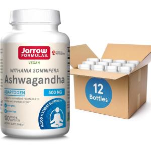 Jarrow Formulas Ashwagandha Capsules, 300 mg Supplement Supports Normalized Resistance to Mental and Physical Stress, 120 Veggie Capsules, 60 Day Supply(60 Count (Pack of 12))