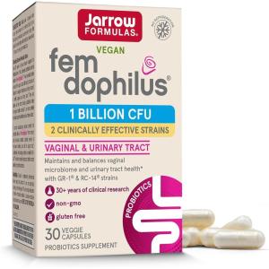 Jarrow Formulas Fem-Dophilus Vaginal Probiotics 1 Billion CFU With 2 Science-Backed Strains, Dietary Supplement For Vaginal & Urinary Tract Support, 60 Capsules, 60 Day Supply, Shelf-Stable Probiotics(Unflavored)