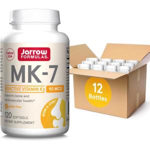 Jarrow Formulas MK-7 90 mcg – Bioactive Form of Vitamin K2-90 Servings (Softgels) – for Bone & Cardiovascular Health – Vitamin K2 MK-7 Dietary Supplement – Gluten-Free(120 Count (Pack of 12))
