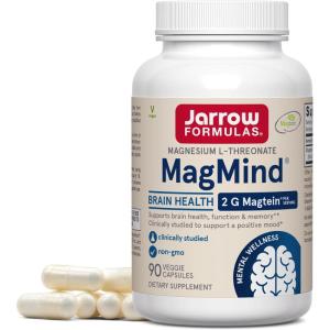 Jarrow Formulas Magnesium L-Threonate, MagMind Magtein Magnesium Supplement, Brain Supplements for Memory Support, 90 Veggie Capsules, Up to a 30 Day Supply(Unflavored)