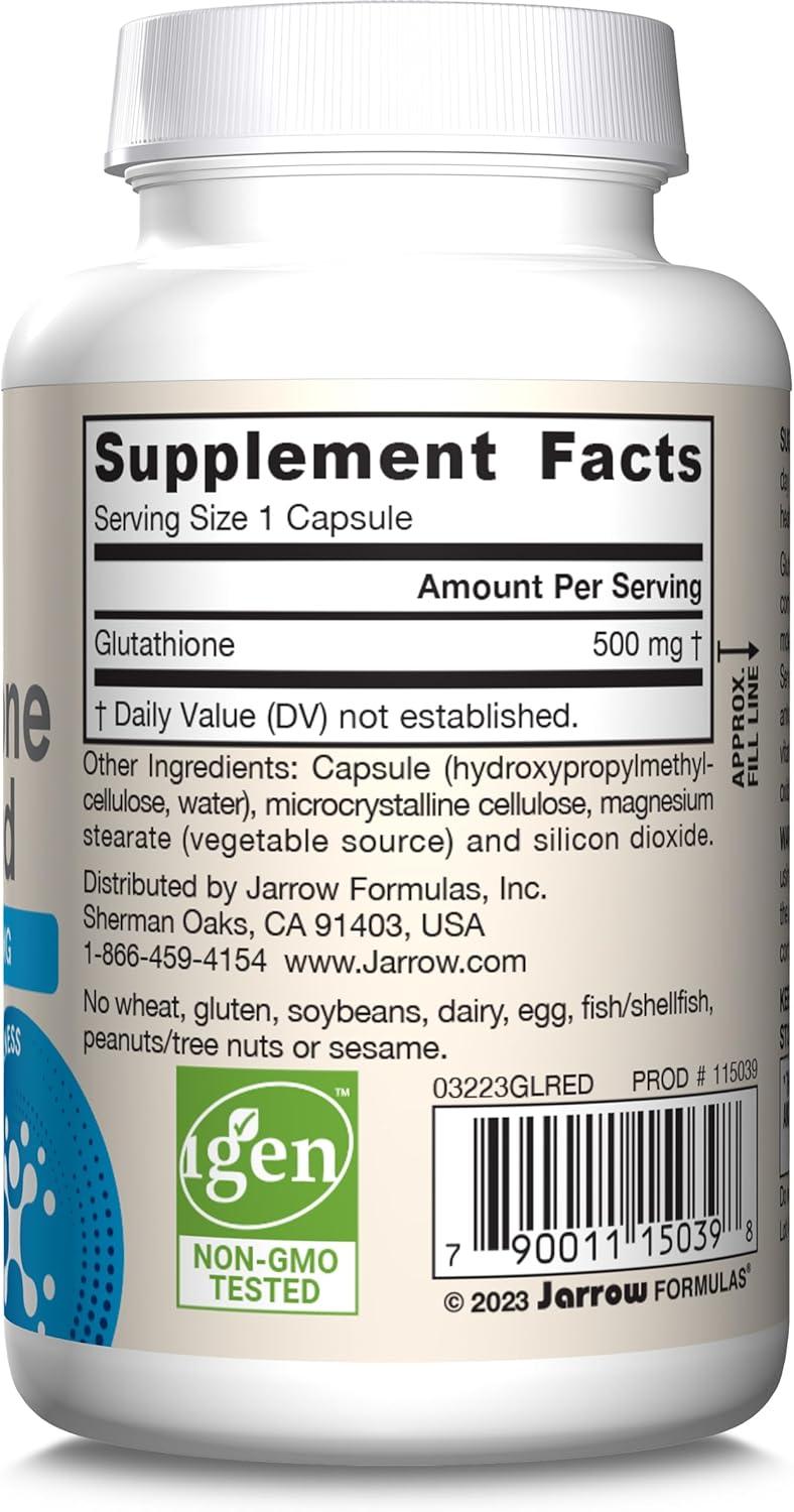 image:imageJarrow Formulas Glutathione Reduced 500 mg 120 Veggie Capsules Intracellular Antioxidant Quality Glutathione Supplements Supports Recycling of Vitamins C amp E NonGMO GlutenFree VeganUnflavored