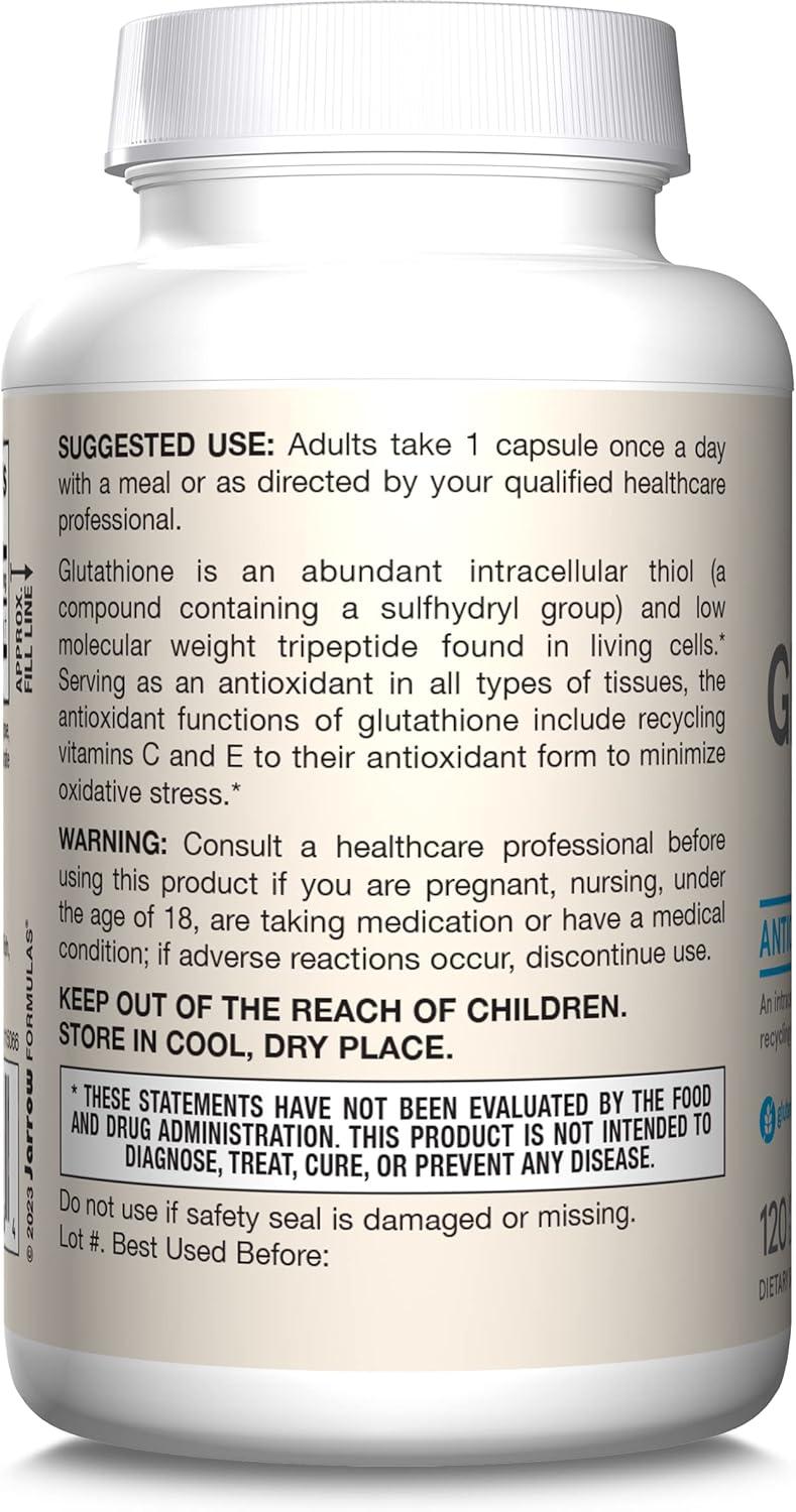image:imageJarrow Formulas Glutathione Reduced 500 mg 120 Veggie Capsules Intracellular Antioxidant Quality Glutathione Supplements Supports Recycling of Vitamins C amp E NonGMO GlutenFree VeganUnflavored