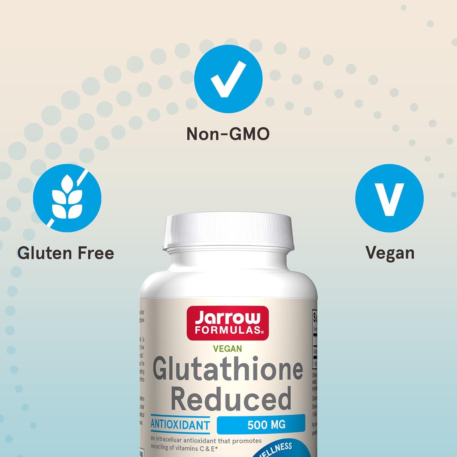 image:imageJarrow Formulas Glutathione Reduced 500 mg 120 Veggie Capsules Intracellular Antioxidant Quality Glutathione Supplements Supports Recycling of Vitamins C amp E NonGMO GlutenFree VeganUnflavored