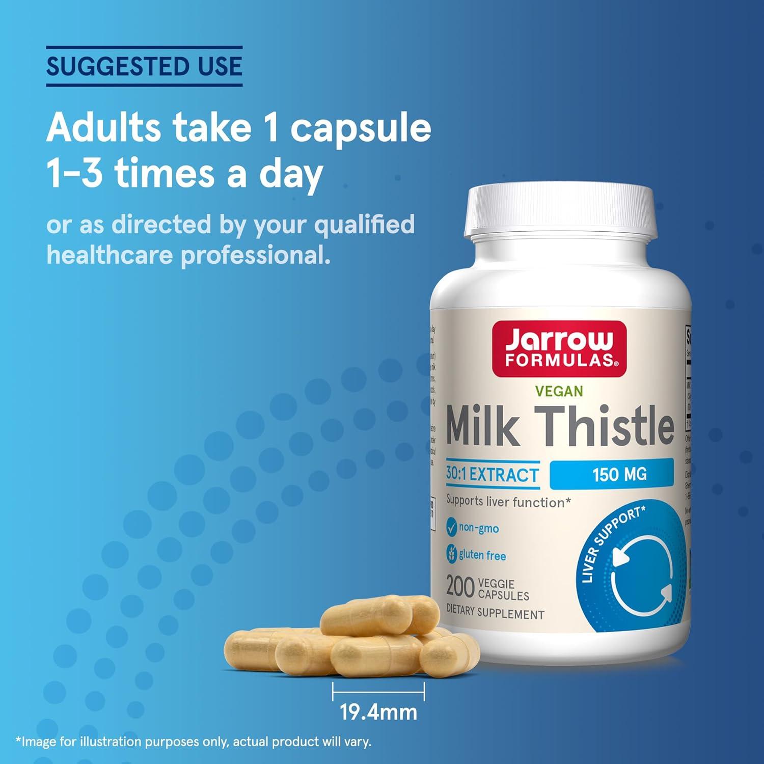 image:imageJarrow Formulas Milk Thistle Supplement 150 mg 301 Milk Thistle Extract Standardized to 80 Total Flavonoids Dietary Supplement for Liver Function Support 200 Veggie Capsules Up to 200 Day Supply200 Count Pack of 1