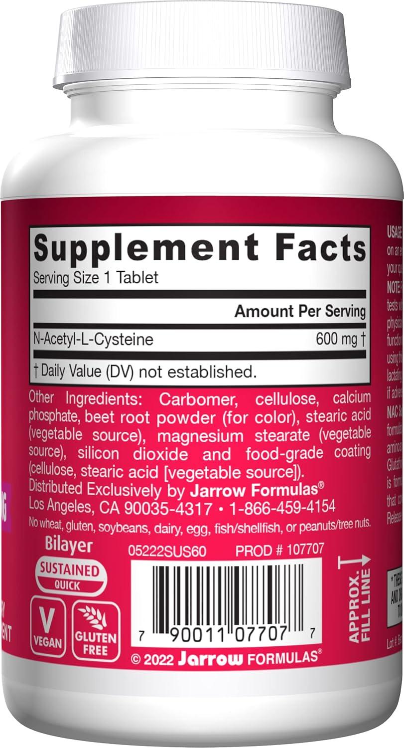 image:imageJarrow Formulas NAC Sustain 600 mg Dietary Supplement NAC 600 mg an Antioxidant Amino Acid Support for Liver Health 60 Tablets 60 Day SupplyUnflavored