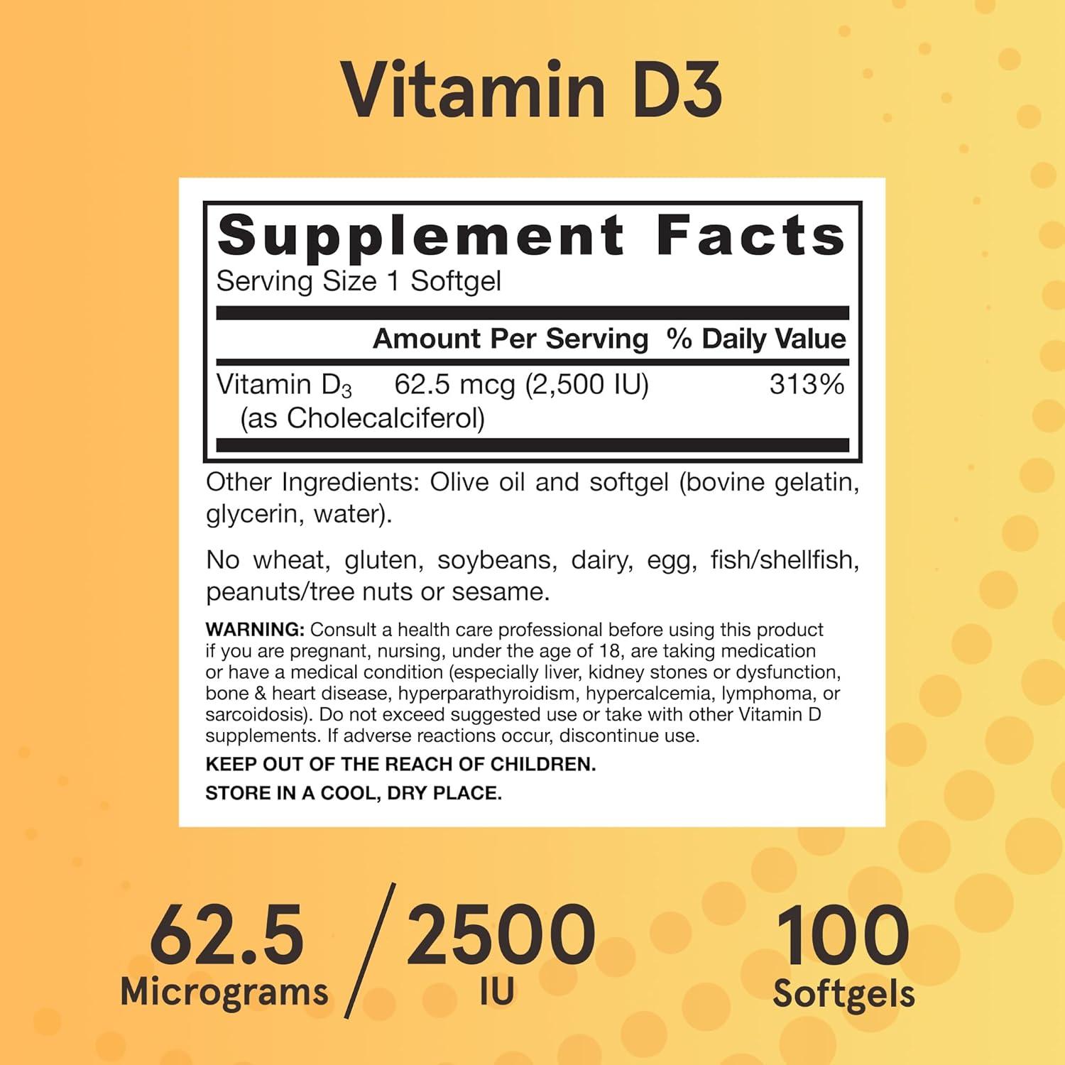 image:imageJarrow Formulas Vitamin D3 625 mcg 2500 IU 100 Servings Softgels Bone Health Immune Support amp Calcium Metabolism Support Vitamin D Supplement D3 Vitamins 2500 Vitamin D Gluten Free100 Count Pack of 1