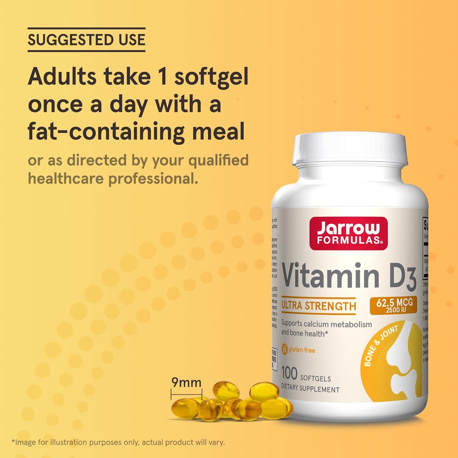 image:imageJarrow Formulas Vitamin D3 625 mcg 2500 IU 100 Servings Softgels Bone Health Immune Support amp Calcium Metabolism Support Vitamin D Supplement D3 Vitamins 2500 Vitamin D Gluten Free100 Count Pack of 1