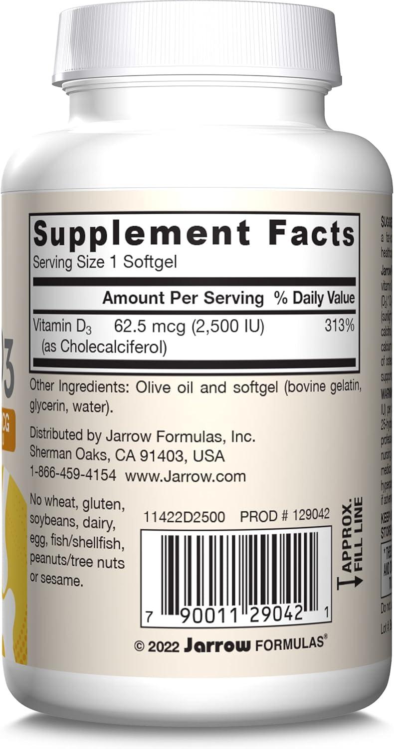 image:imageJarrow Formulas Vitamin D3 625 mcg 2500 IU 100 Servings Softgels Bone Health Immune Support amp Calcium Metabolism Support Vitamin D Supplement D3 Vitamins 2500 Vitamin D Gluten Free100 Count Pack of 1