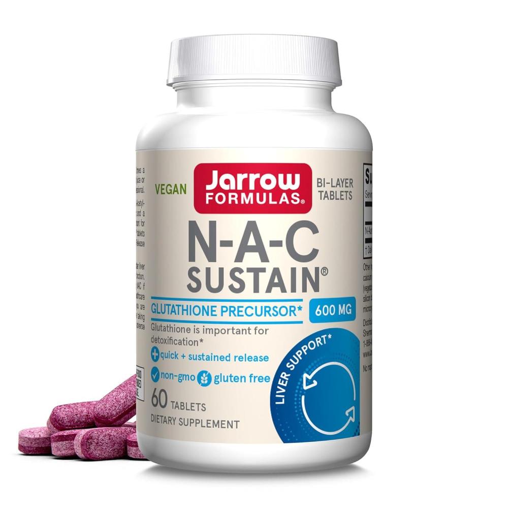 image:imageJarrow Formulas NAC Sustain 600 mg Dietary Supplement NAC 600 mg an Antioxidant Amino Acid Support for Liver Health 60 Tablets 60 Day SupplyUnflavored