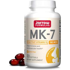 Jarrow Formulas MK-7 180 mcg – Bioactive Form of Vitamin K2-30 Servings (Softgels) – for Bone & Cardiovascular Health – Vitamin K2 MK-7 Dietary Supplement – Gluten-Free(Unflavored)