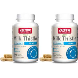 Jarrow Formulas Milk Thistle Supplement 150 mg. 30:1 Milk Thistle Extract Standardized to 80% Total Flavonoids, Dietary Supplement for Liver Function Support, 200 Veggie Capsules, Up to 200 Day Supply(200 Count (Pack of 2))