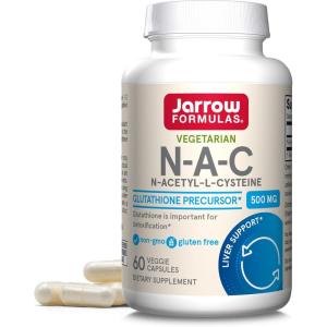 Jarrow Formulas® N-A-C 500 mg, Dietary Supplement, Antioxidant Support for Liver Health, 60 Veggie Capsules, 60 Day Supply(60 Count (Pack of 1))