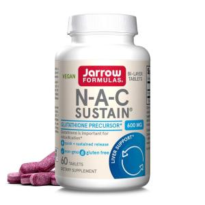 Jarrow Formulas N-A-C Sustain 600 mg, Dietary Supplement, NAC 600 mg, an Antioxidant Amino Acid Support for Liver Health, 60 Tablets, 60 Day Supply(Unflavored)