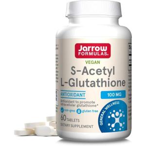 Jarrow Formulas S-Acetyl L-Glutathione Tablets – 100 mg – 60 Count – Dietary Supplement – Stable Form of L-Glutathione – for Antioxidant Support and Detoxification – Non-GMO – Gluten Free