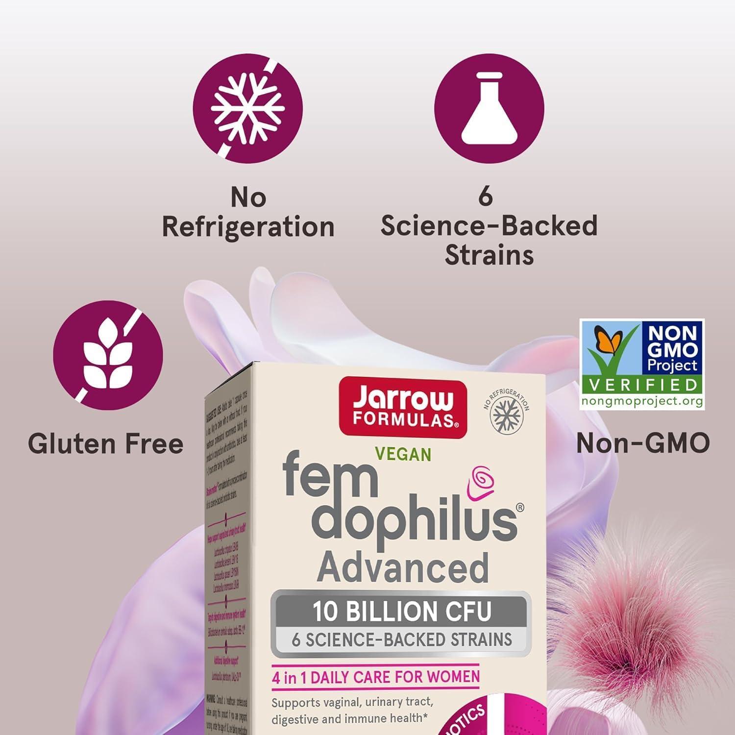 image:imageJarrow Formulas FemDophilus Advanced Vaginal amp Digestive Probiotics 10 Billion CFU with 6 Science Backed Strains for Vaginal Urinary Tract Digestive amp Immune Support 30 Capsules ShelfStable30 Count Pack of 2
