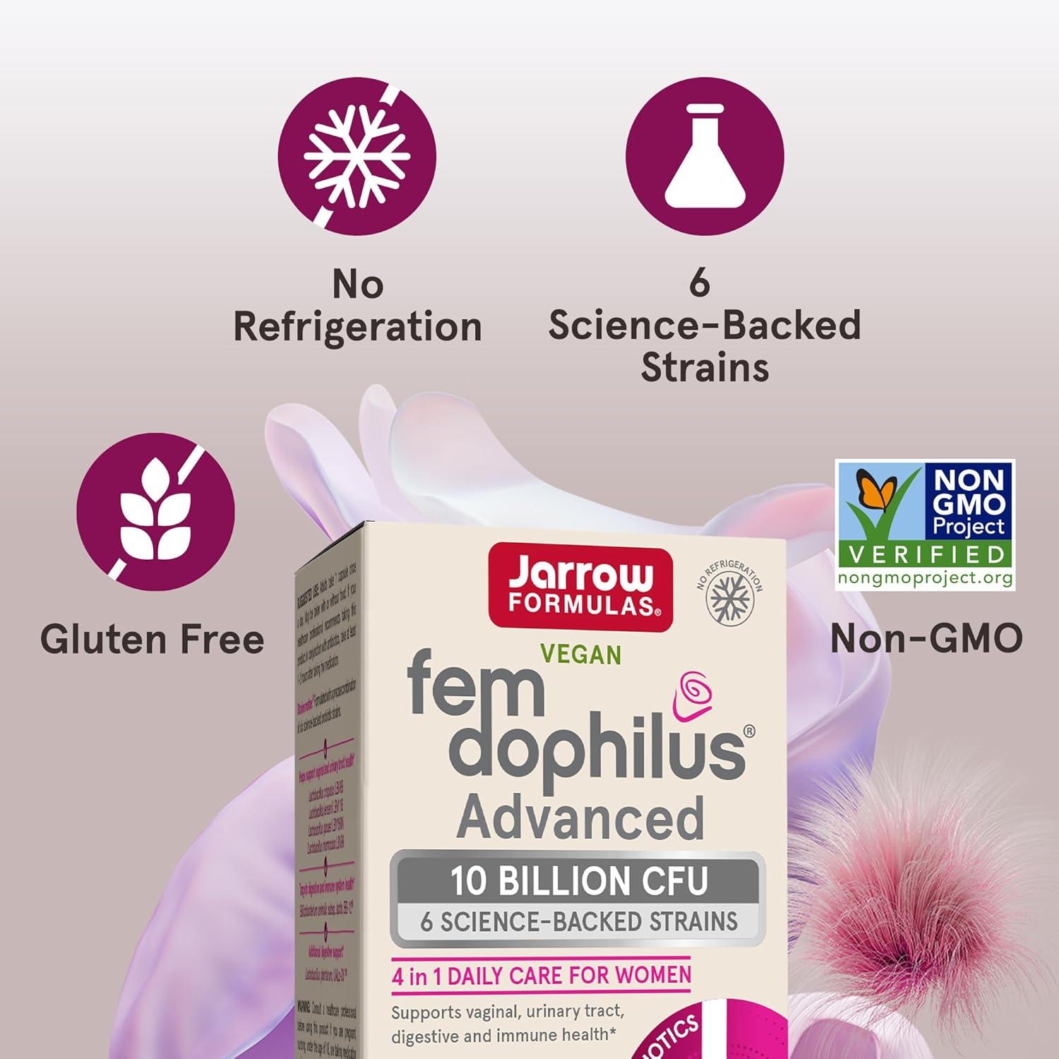 image:imageJarrow Formulas FemDophilus Advanced Vaginal amp Digestive Probiotics 10 Billion CFU with 6 Science Backed Strains for Vaginal Urinary Tract Digestive amp Immune Support 30 Capsules ShelfStable30 Count Pack of 1