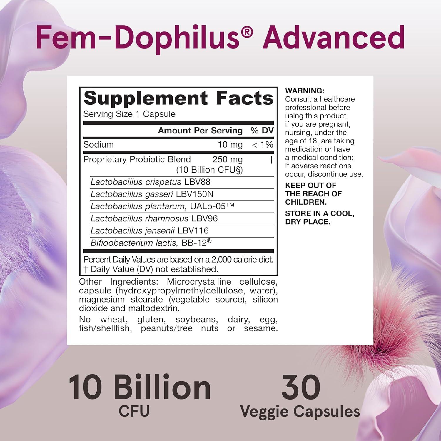 image:imageJarrow Formulas FemDophilus Advanced Vaginal amp Digestive Probiotics 10 Billion CFU with 6 Science Backed Strains for Vaginal Urinary Tract Digestive amp Immune Support 30 Capsules ShelfStable30 Count Pack of 1
