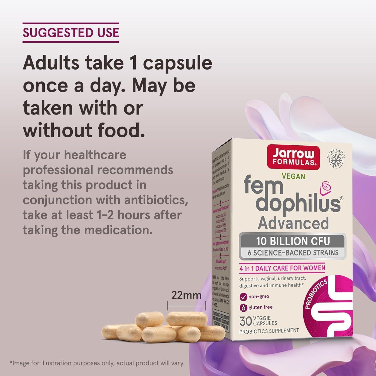 image:imageJarrow Formulas FemDophilus Advanced Vaginal amp Digestive Probiotics 10 Billion CFU with 6 Science Backed Strains for Vaginal Urinary Tract Digestive amp Immune Support 30 Capsules ShelfStable30 Count Pack of 2