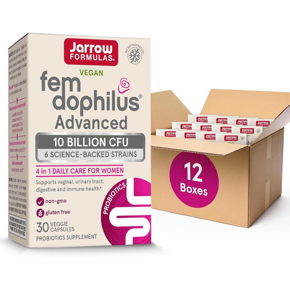 image:imageJarrow Formulas FemDophilus Advanced Vaginal amp Digestive Probiotics 10 Billion CFU with 6 Science Backed Strains for Vaginal Urinary Tract Digestive amp Immune Support 30 Capsules ShelfStable30 Servings Pack of 12