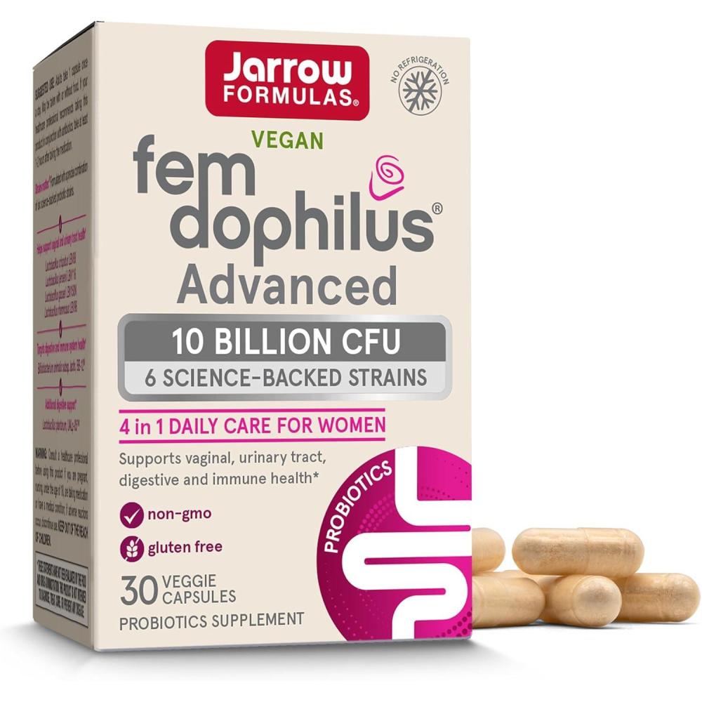 image:imageJarrow Formulas FemDophilus Advanced Vaginal amp Digestive Probiotics 10 Billion CFU with 6 Science Backed Strains for Vaginal Urinary Tract Digestive amp Immune Support 30 Capsules ShelfStable30 Count Pack of 1