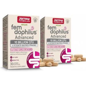 Jarrow Formulas Fem-Dophilus Advanced Vaginal & Digestive Probiotics 10 Billion CFU with 6 Science Backed Strains, for Vaginal, Urinary Tract, Digestive & Immune Support, 30 Capsules, Shelf-Stable(30 Count (Pack of 2))