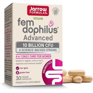 Jarrow Formulas Fem-Dophilus Advanced Vaginal & Digestive Probiotics 10 Billion CFU with 6 Science Backed Strains, for Vaginal, Urinary Tract, Digestive & Immune Support, 30 Capsules, Shelf-Stable(30 Count (Pack of 1))