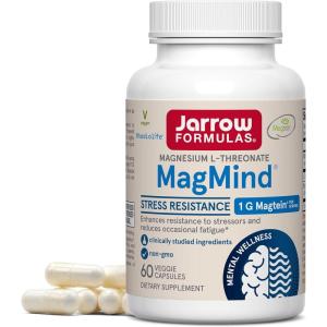 Jarrow Formulas Magnesium L-Threonate, MagMind Stress Resistance with L-Theanine and Rhodiolife, High Absorption Magnesium, Stress Relief and Mood Support, 60 Veggie Capsules, Up to a 30 Day Supply(Jarrow Formulas MagMind Stress Resistance with Magtein 1g  L-Theanine and Rhodiolife  Dietary Supplement for Stress and Occasional Fatigue Support  60 Veggie Capsules  30 Day Supply)