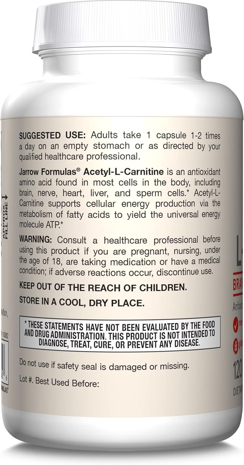 image:imageJarrow Formulas Acetyl LCarnitine 500 mg Dietary Supplement Amino Acid Support for Brain Health and Antioxidants 120 Veggie Capsules 120 Day SupplyUnflavored