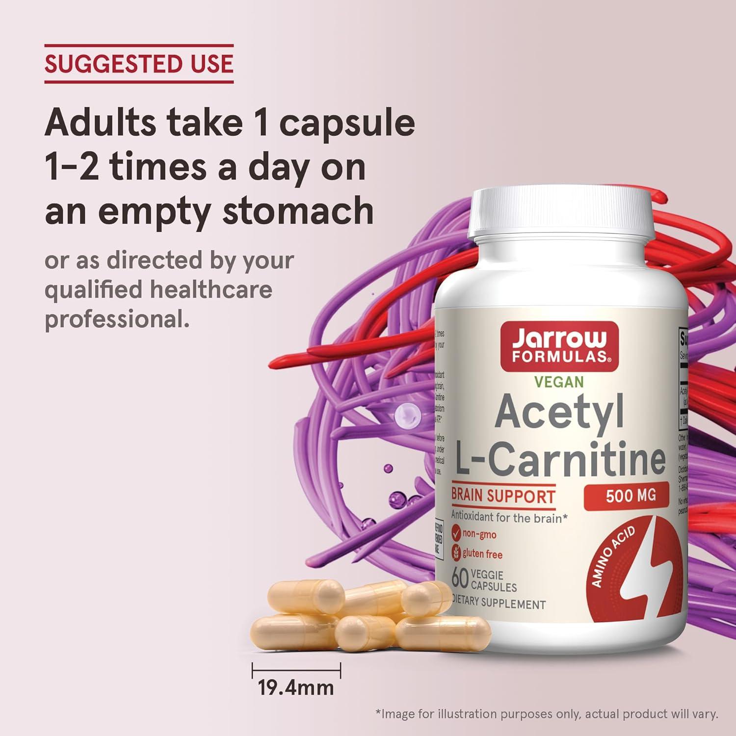 image:imageJarrow Formulas Acetyl LCarnitine 500 mg Dietary Supplement Amino Acid Support for Brain Health and Antioxidants 120 Veggie Capsules 120 Day SupplyUnflavored