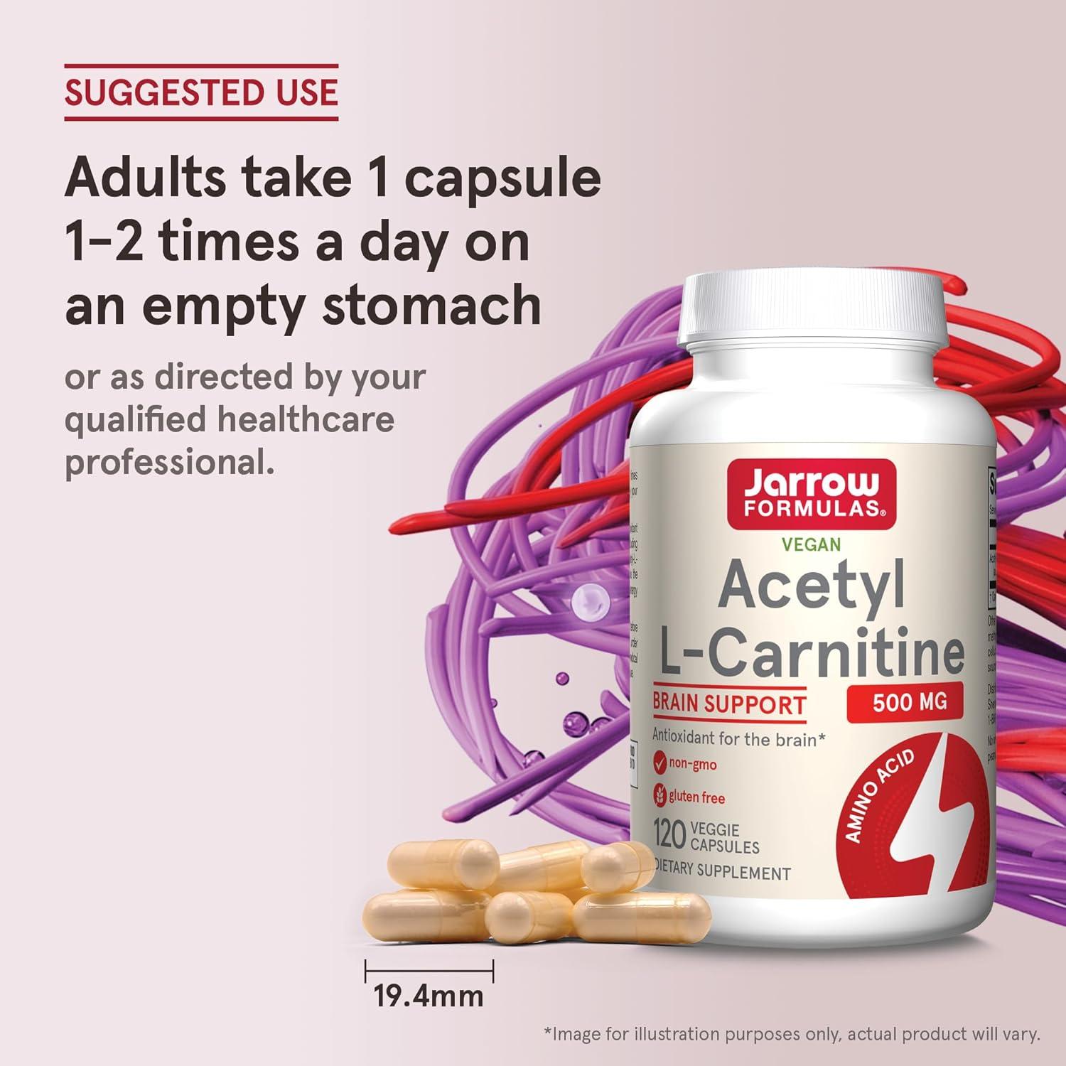 image:imageJarrow Formulas Acetyl LCarnitine 500 mg Dietary Supplement Amino Acid Support for Brain Health and Antioxidants 120 Veggie Capsules 120 Day SupplyUnflavored